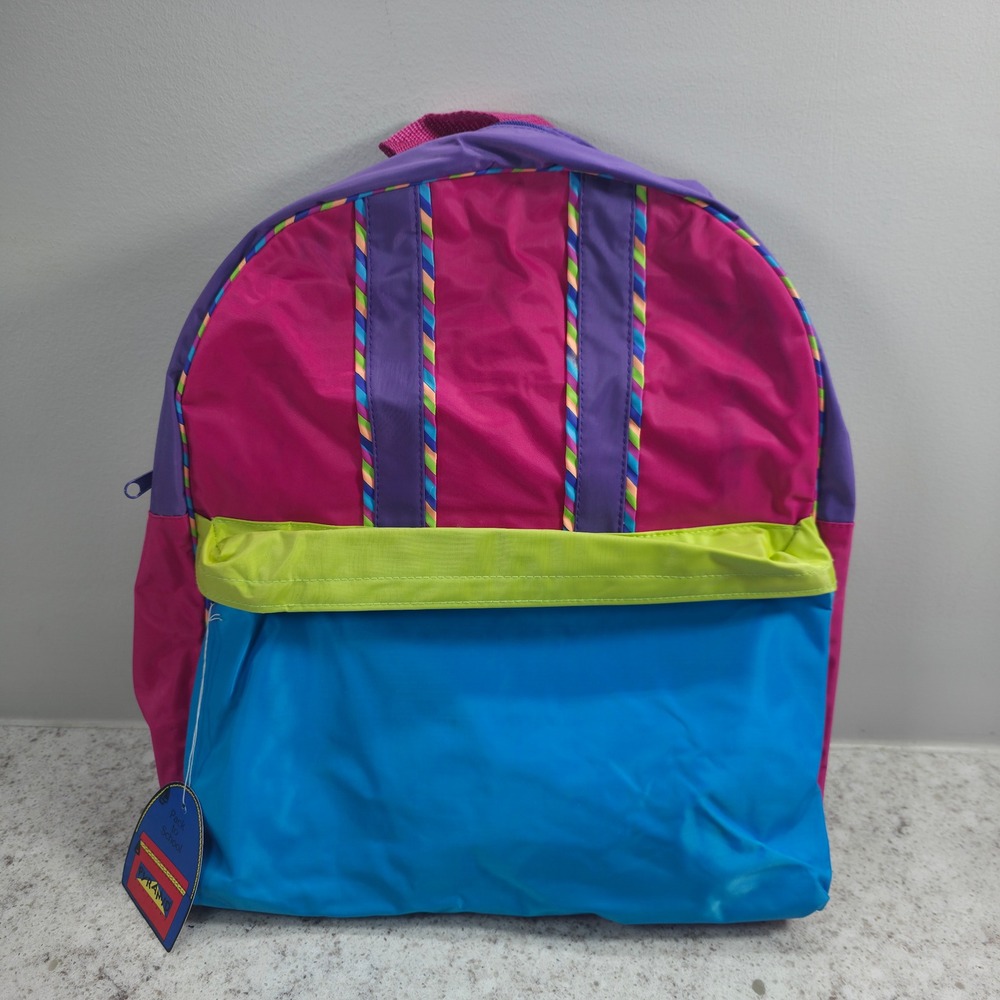 Pyramid Handbags Vintage Colorblock Backpack Pink Blue Purple Neon Green Kids